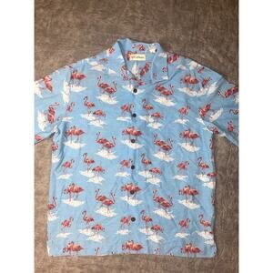 Caribbean Men's Blue/Pink Short Sleeve Flamingo Shirt Size M